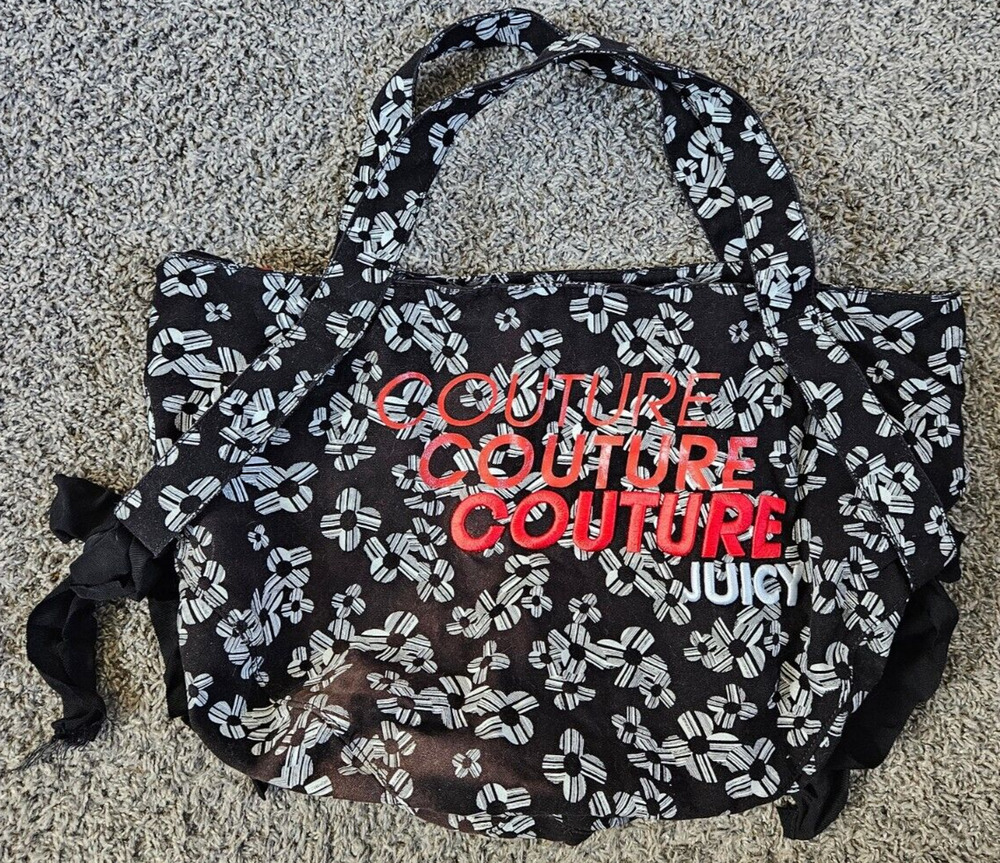 Juicy Couture Floral Tote Bag Black Red Oversized Shoulder Purse